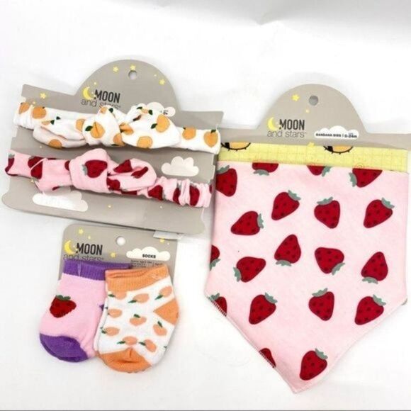 Moon & Stars Baby Bib, Headband and Socks Set New - Picture 7 of 8